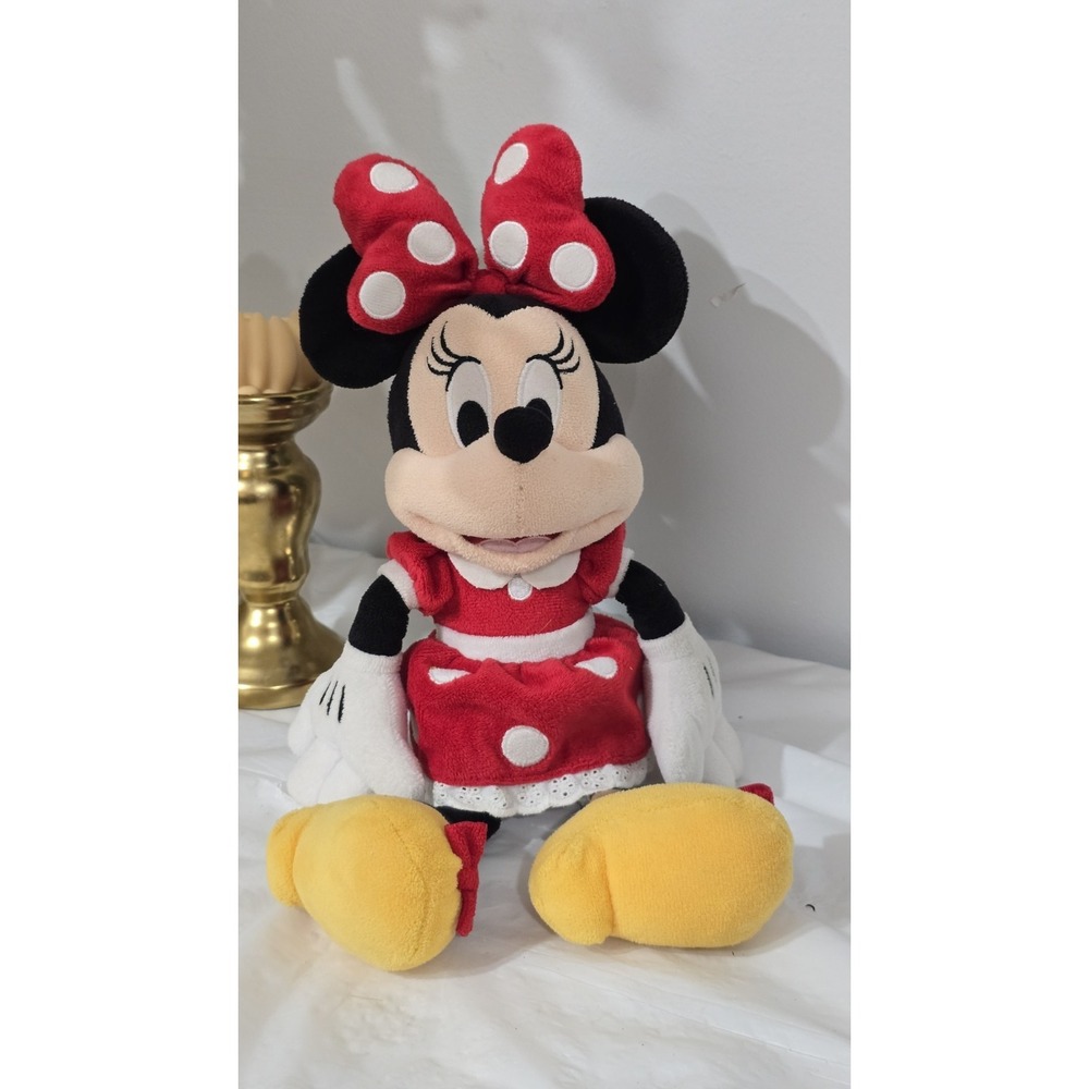 Disney Minnie Mouse Plush Toy Red Polka Dot Dress Bow Stuffed Animal 14" Classic